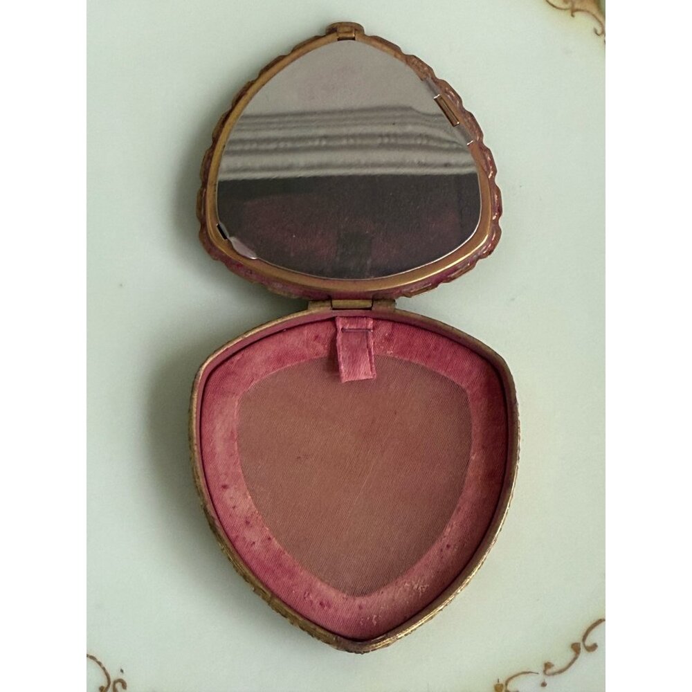 Vintage 1930s Brass Hand Painted Floral Rough Blush Compact/Mirror - Picture 5 of 11